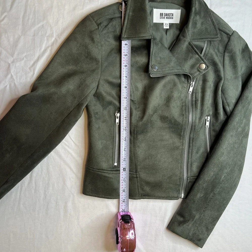 Steve Madden BB Dakota Faux Suede Moto Zipper Jacket Olive Green Women's Size XS - Picture 3 of 6